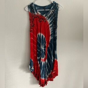 True Rock Tie Dye Embroidered Sequin Red White and Blue Dress